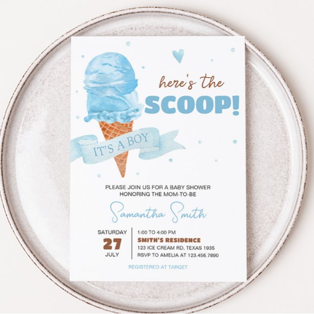 Blau Hier ist die Scoop Baby Dusche Einladung (Boy Ice Cream Baby Shower Invitation)