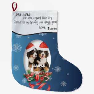 Blau HINZUFÜGEN IHR HUND Foto und Name Sehr geehrt Großer Weihnachtsstrumpf