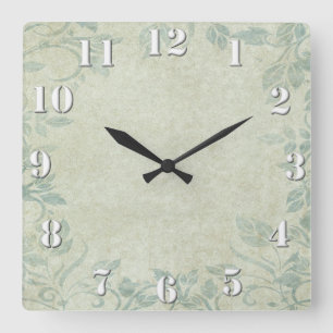 Blau Hochzeit mit Vintage-Blumenranke Quadratische Wanduhr