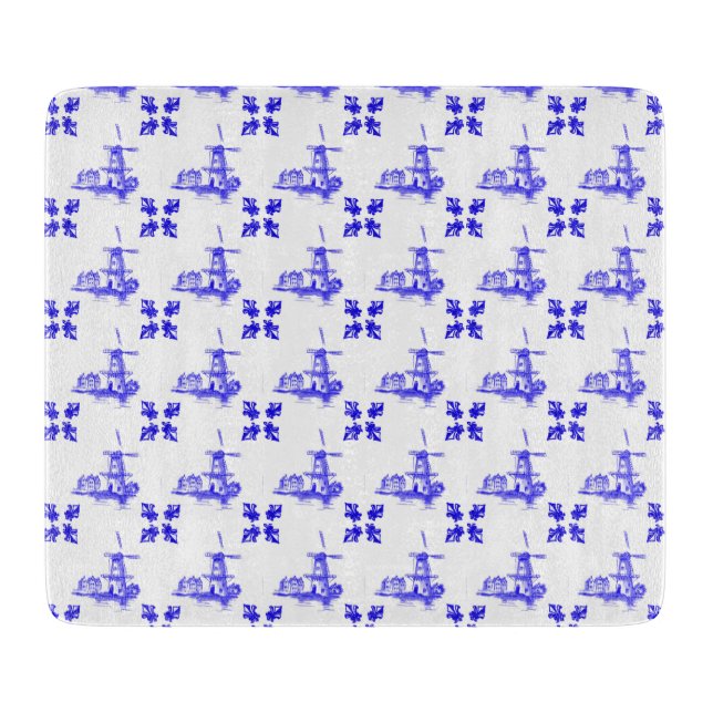 Blau, holländisch Windmill, Vintager Stil Schneidebrett (Vorderseite)