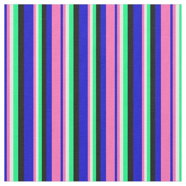 Blau, Hot Pink, Minze Creme, grün und schwarz Stoff (Nahaufnahme)