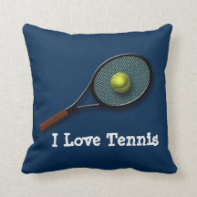 Blau-"ich Liebe-Tennis" Throw-Kissen mit Schläger