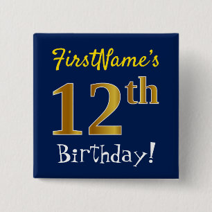Blau, Imitat-Gold12. Geburtstag, mit individuellem Button