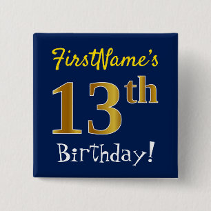 Blau, Imitat-Gold13. Geburtstag, mit individuellem Button
