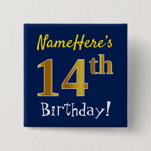 Blau, Imitat-Gold14. Geburtstag, mit individuellem Button