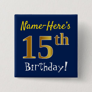 Blau, Imitat-Gold15. Geburtstag, mit individuellem Button
