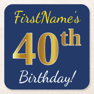 Blau, Imitat-Gold40. Geburtstag + Individueller Rechteckiger Pappuntersetzer