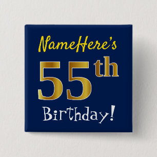 Blau, Imitat-Gold55. Geburtstag, mit individuellem Button