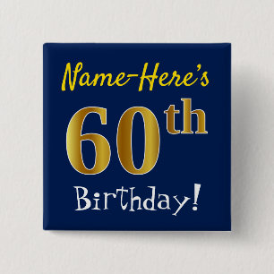 Blau, Imitat-Gold60. Geburtstag, mit individuellem Button