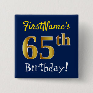 Blau, Imitat-Gold65. Geburtstag, mit individuellem Button
