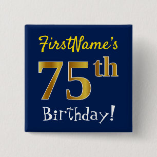 Blau, Imitat-Gold75. Geburtstag, mit individuellem Button