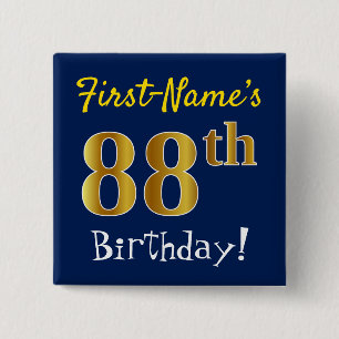 Blau, Imitat-Gold88. Geburtstag, mit individuellem Button
