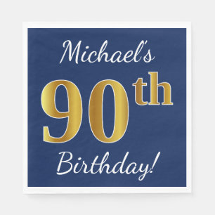 Blau, Imitat-Gold90. Geburtstag + Individueller Serviette