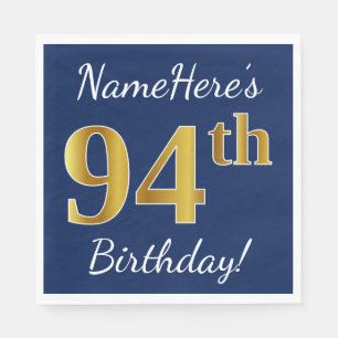 Blau, Imitat-Gold94. Geburtstag + Individueller Serviette