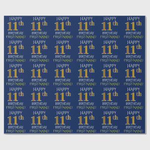 Blau, Imitat-Gold "GLÜCKLICHER 11. GEBURTSTAG " Geschenkpapier