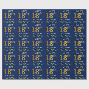 Blau, Imitat-Gold "GLÜCKLICHER 18. GEBURTSTAG " Geschenkpapier