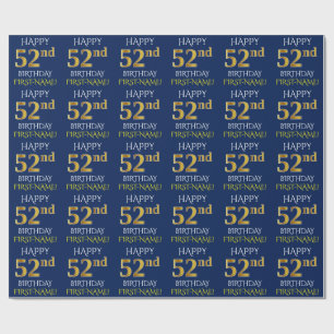 Blau, Imitat-Gold "GLÜCKLICHER 52. GEBURTSTAG " Geschenkpapier