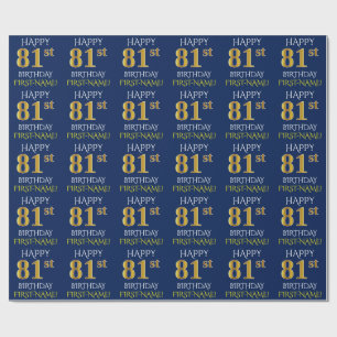 Blau, Imitat-Gold "GLÜCKLICHER 81. GEBURTSTAG " Geschenkpapier