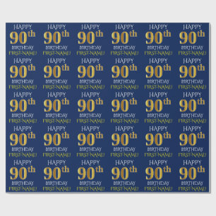 Blau, Imitat-Gold "GLÜCKLICHER 90. GEBURTSTAG " Geschenkpapier