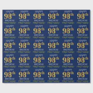 Blau, Imitat-Gold "GLÜCKLICHER 98. GEBURTSTAG " Geschenkpapier