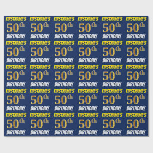 Blau, Imitat/nachgemachtes Gold, "50. GEBURTSTAG " Geschenkpapier
