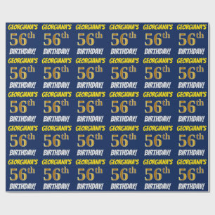 Blau, Imitat/nachgemachtes Gold, "56. GEBURTSTAG " Geschenkpapier