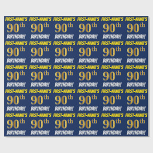 Blau, Imitat/nachgemachtes Gold, "90. GEBURTSTAG " Geschenkpapier