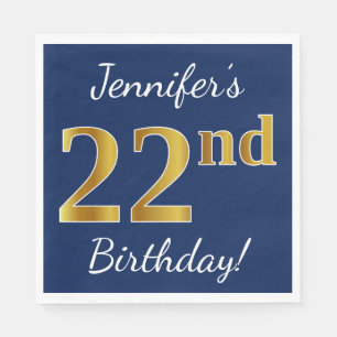 Blau, Imitate Gold 22. Geburtstag + Individuelle N Serviette