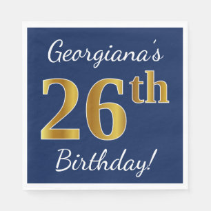 Blau, Imitate Gold 26. Geburtstag + Individuelle N Serviette