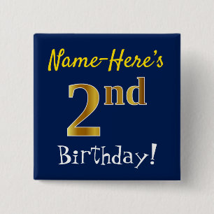 Blau, Imitate Gold 2. Geburtstag, mit Individuelle Button