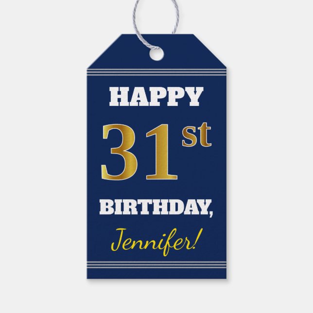 Blau, Imitate Gold 31. Geburtstag + Individuelle N Geschenkanhänger (Vorderseite)