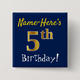 Blau, Imitate Gold 5. Geburtstag, mit Individuelle Button