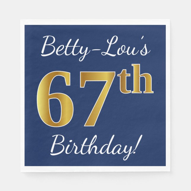 Blau, Imitate Gold 67. Geburtstag + Individuelle N Serviette (Vorderseite)