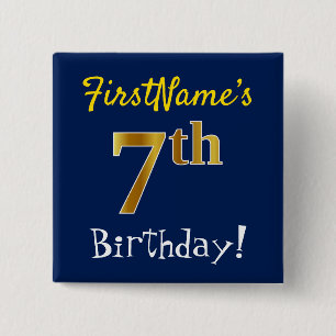 Blau, Imitate Gold 7. Geburtstag, mit Individuelle Button