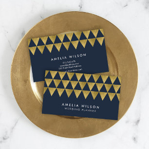 Blau & Imitate Gold Dreieck Muster Moderne Geometr Visitenkarte