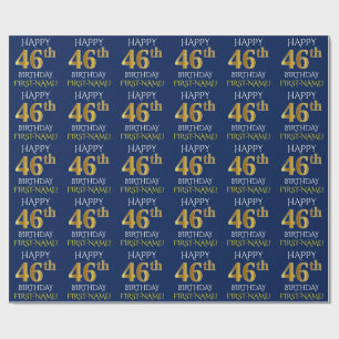 Blau, Imitate Gold "GLÜCKLICH 46. GEBURTSTAG" Geschenkpapier