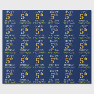 Blau, Imitate Gold "GLÜCKLICH 5. GEBURTSTAG" Geschenkpapier