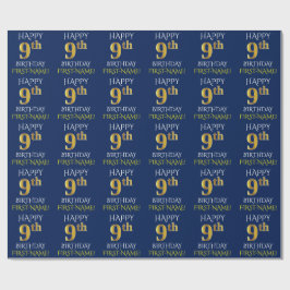 Blau, Imitate Gold "HAPPY 9th GEBTHDAY" Geschenkpapier