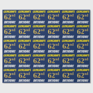 Blau, Imitate/Nachahmungs-Gold, "62. GEBURTSTAG" Geschenkpapier