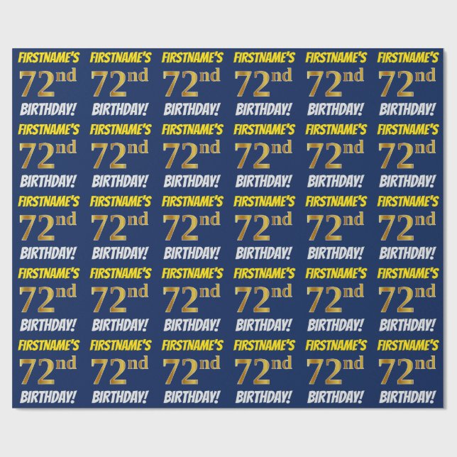 Blau, Imitate/Nachahmungs-Gold, "72. GEBURTSTAG" Geschenkpapier (Flach)
