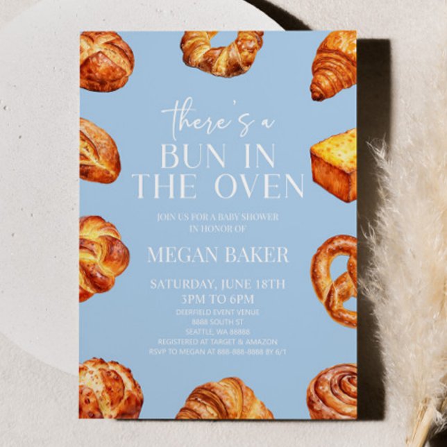 Blau In der Oven-Brot-Babydusche ist ein Bun Einladung (Von Creator hochgeladen)