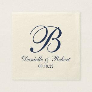 Blau Ivory Custom Wedding Monogram Paper Napkin Serviette