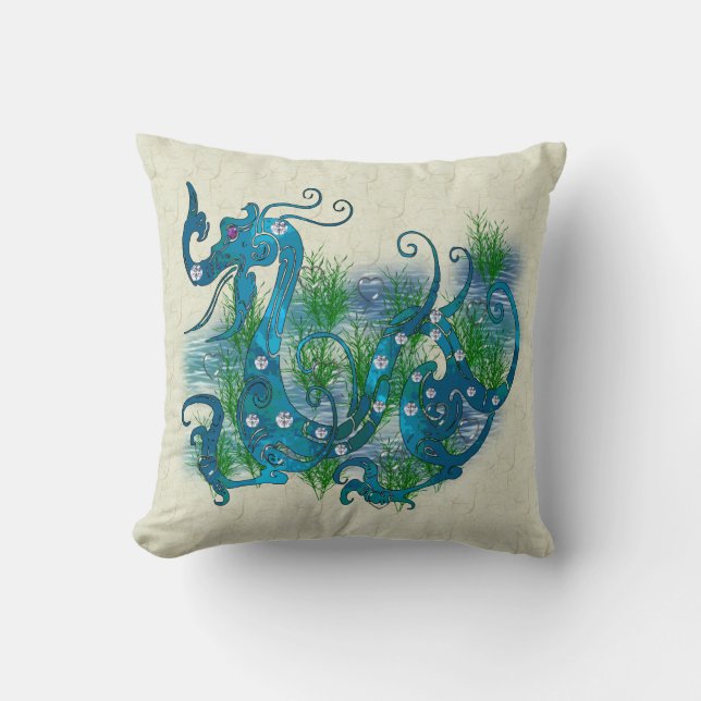 Blau Jeweled Drache Kissen (Vorderseite)