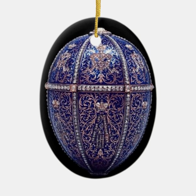Blau Jeweled Ei-Verzierung Keramikornament (Vorne)