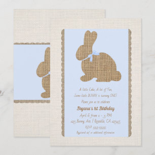 Blau & Jute Rustikales Osterhäschen 1. Geburtstag Einladung