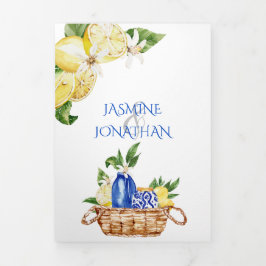 Blau-Kacheln / Gelbe Lemonen Hochzeiten Dreifach Gefaltete Einladung