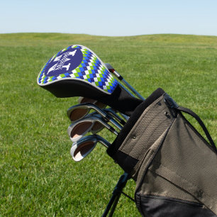 Blau, Kalkgrün und Weiß Mit Monogramm Raute Golf Headcover