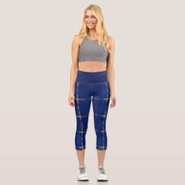 Blau kariert auf Blues, Gold & Silber Capri Leggings
