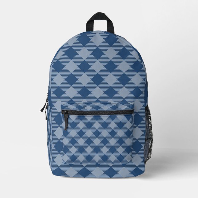 Blau Kariert Bedruckter Rucksack (Vorderseite)