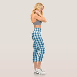 Blau Kariert Capri Leggings